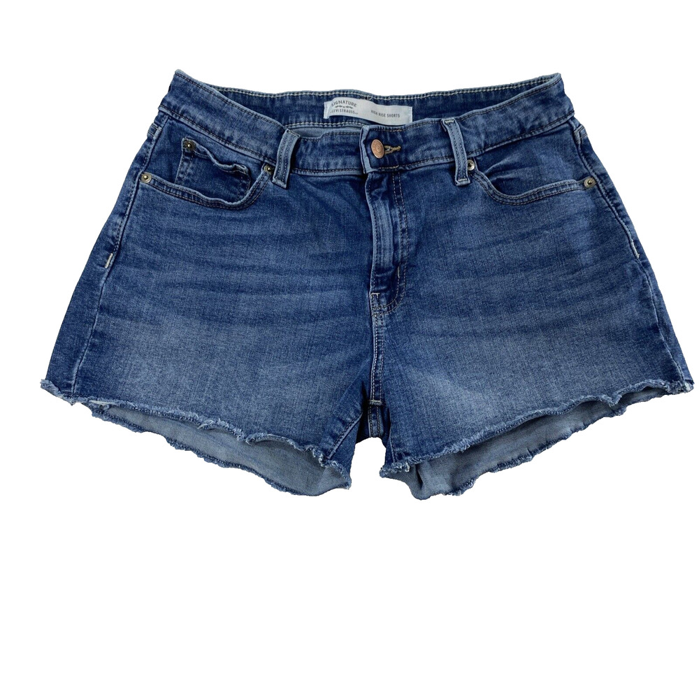 Levi Signature Jean Shorts Womens Size 8 Blue‎ Denim High Rise Cut Offs Festival